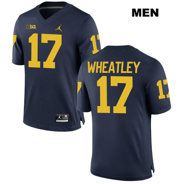 Men's NCAA Michigan Wolverines Tyrone Wheatley #17 Navy Jordan Brand Authentic Stitched Football College Jersey BQ25H63JQ